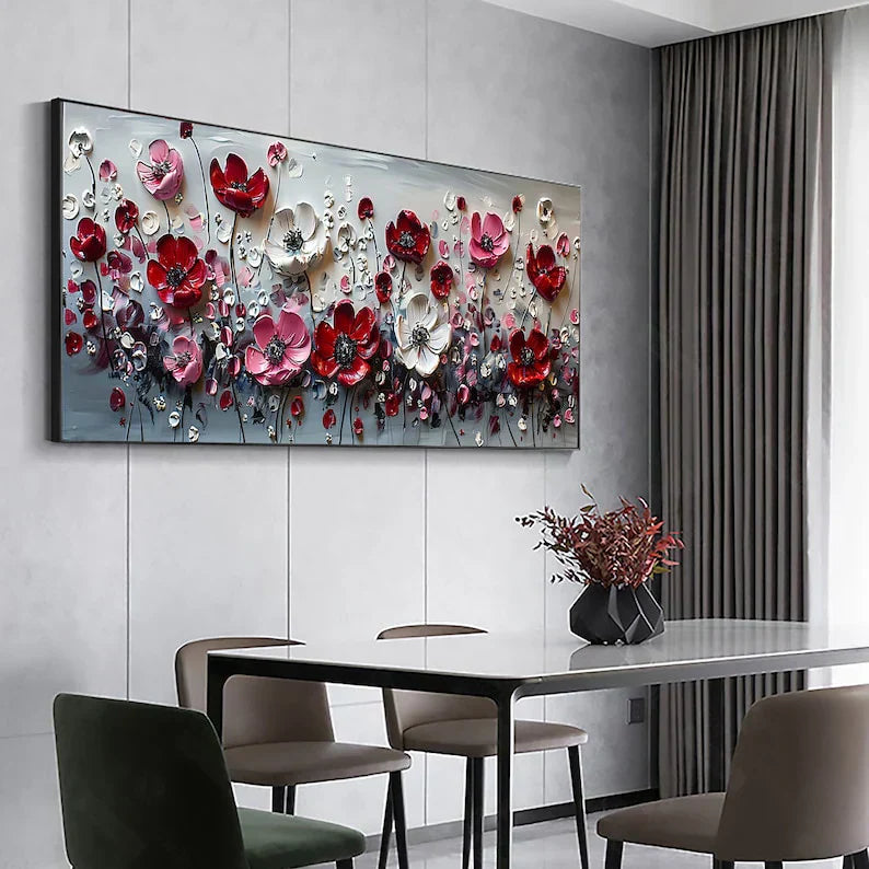 Abstract Flower Landscape Painting on Canvas Large Wall Art, Original Texture Floral Wall Art, Modern Bedroom Wall Decor HanVMade Gift Online Clearance Sale