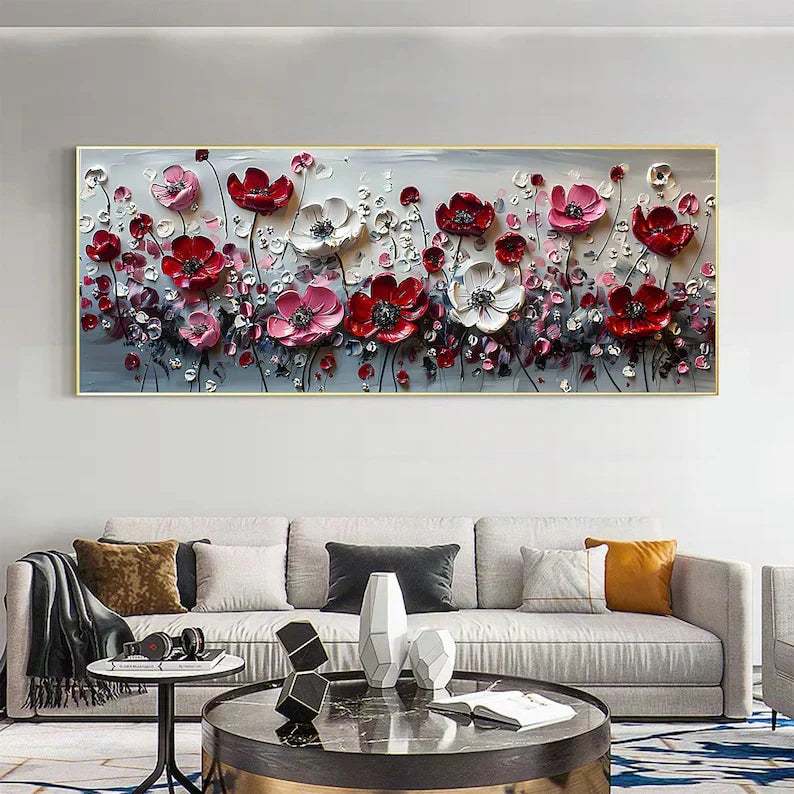 Abstract Flower Landscape Painting on Canvas Large Wall Art, Original Texture Floral Wall Art, Modern Bedroom Wall Decor HanVMade Gift Online Clearance Sale