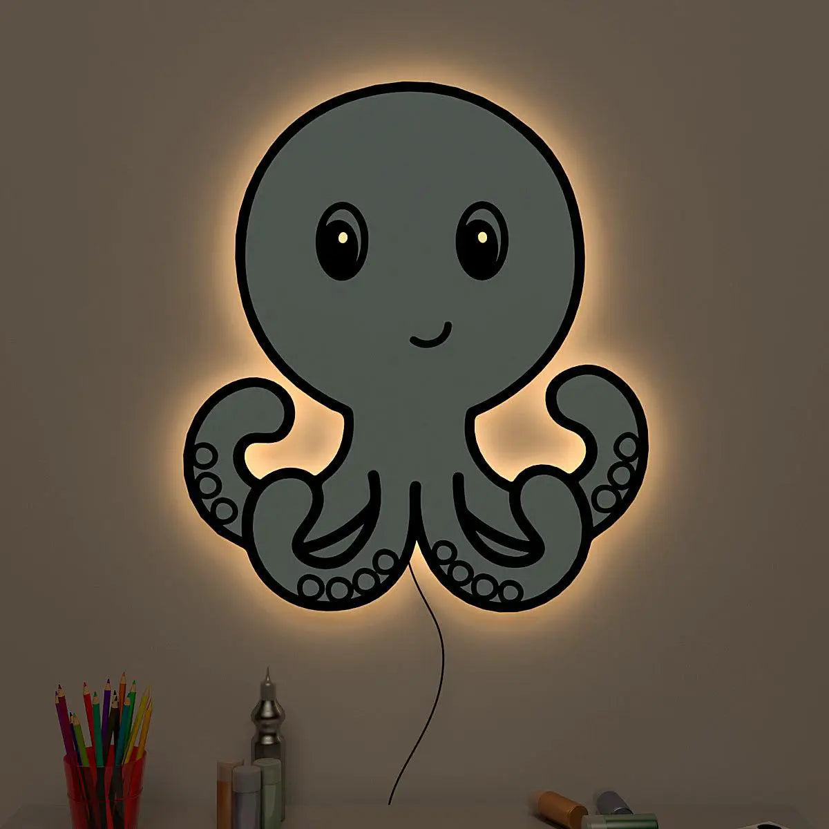 Baby Octopus Backlit Wooden Wall Décor Main image