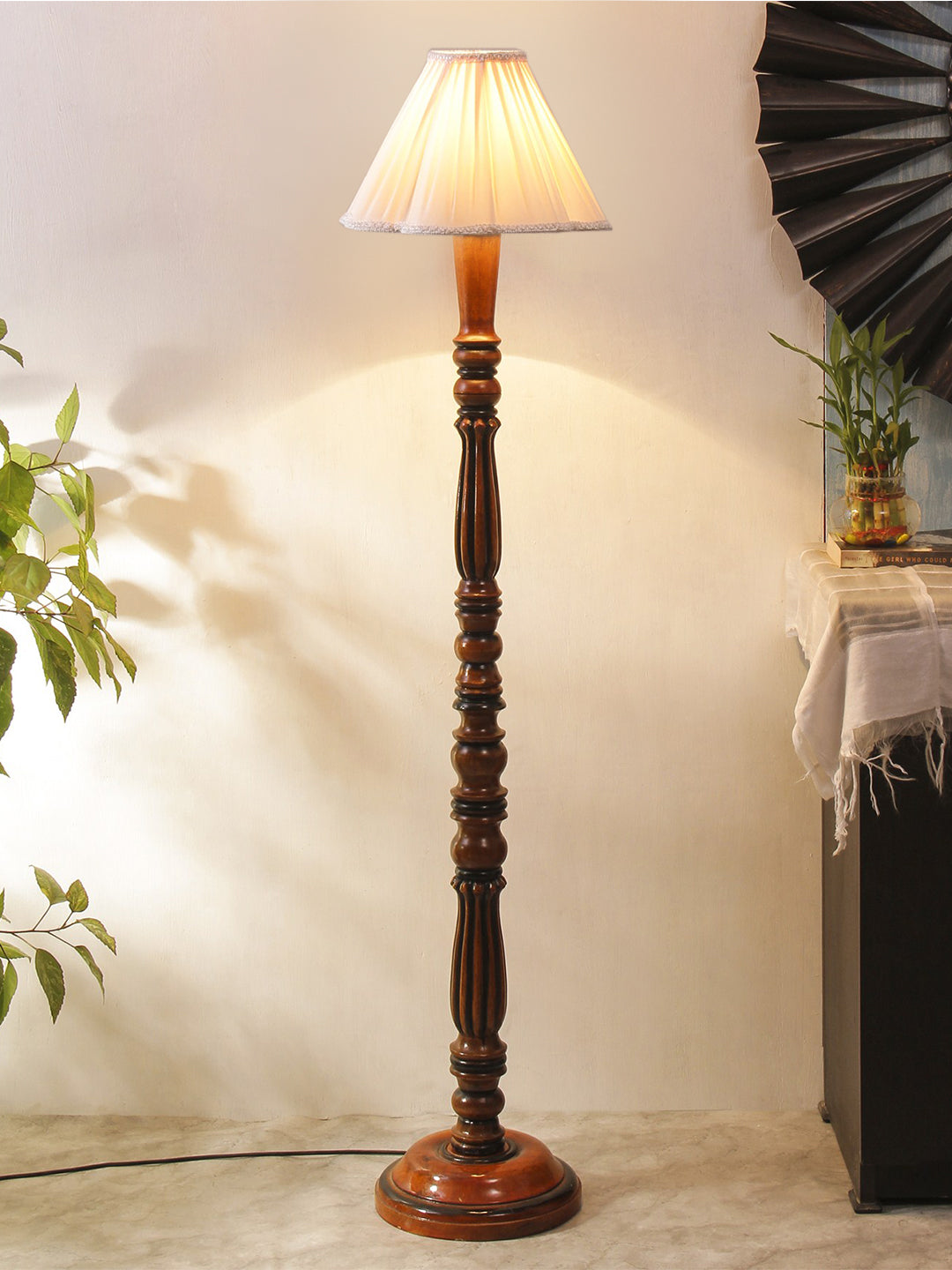 Vintage Cotton Shade wood Floor Lamp Main image