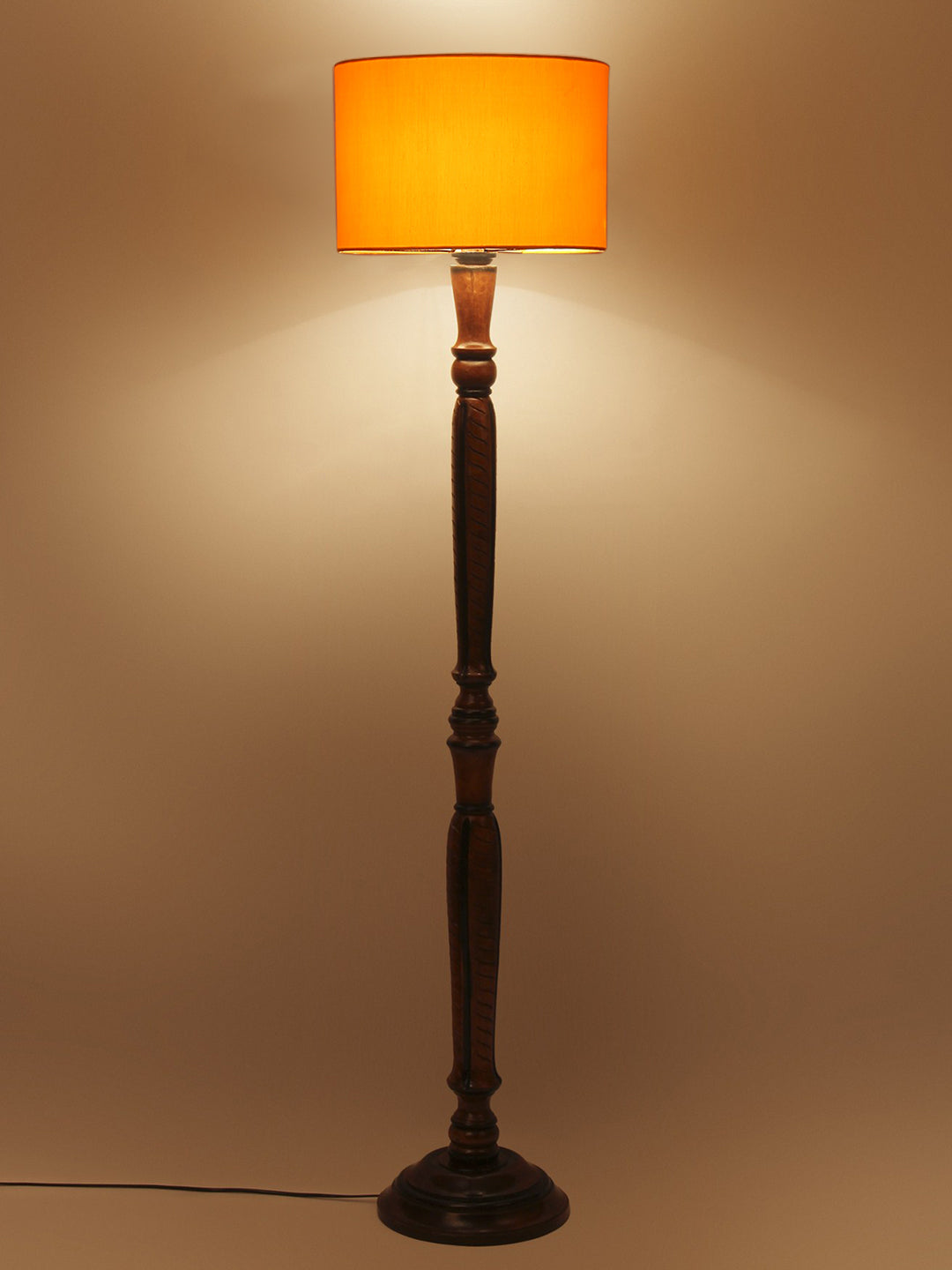 Yellow Cotton Wooden Floor Lamp
