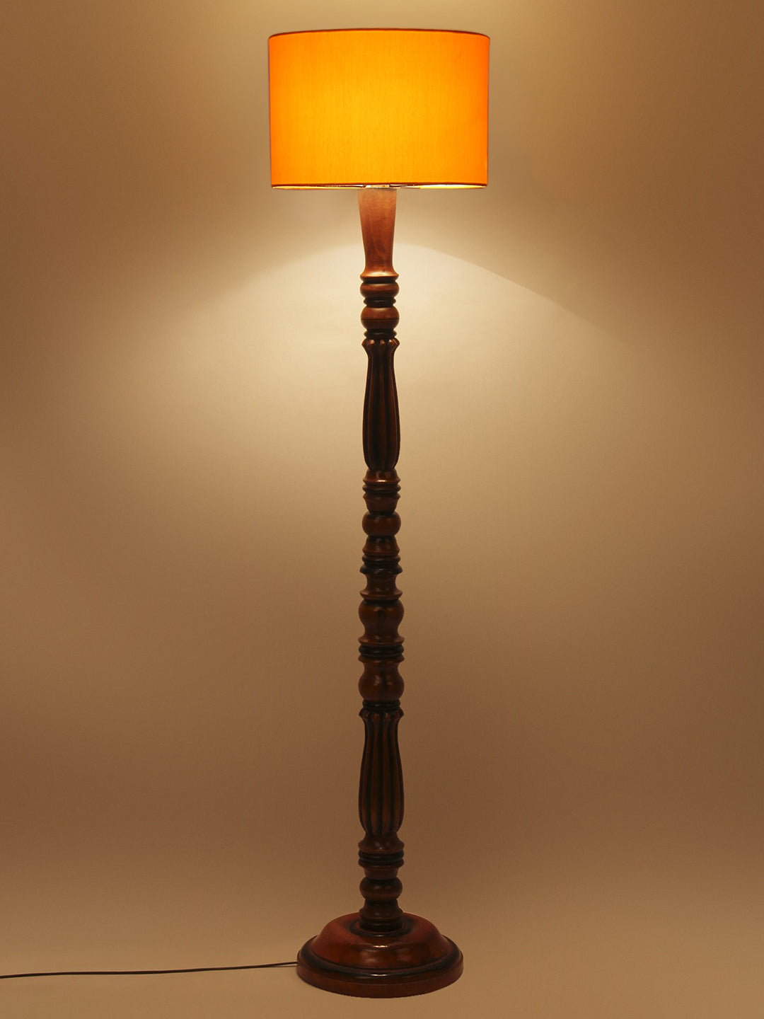 Yellow Cotton Wooden Floor Lamp