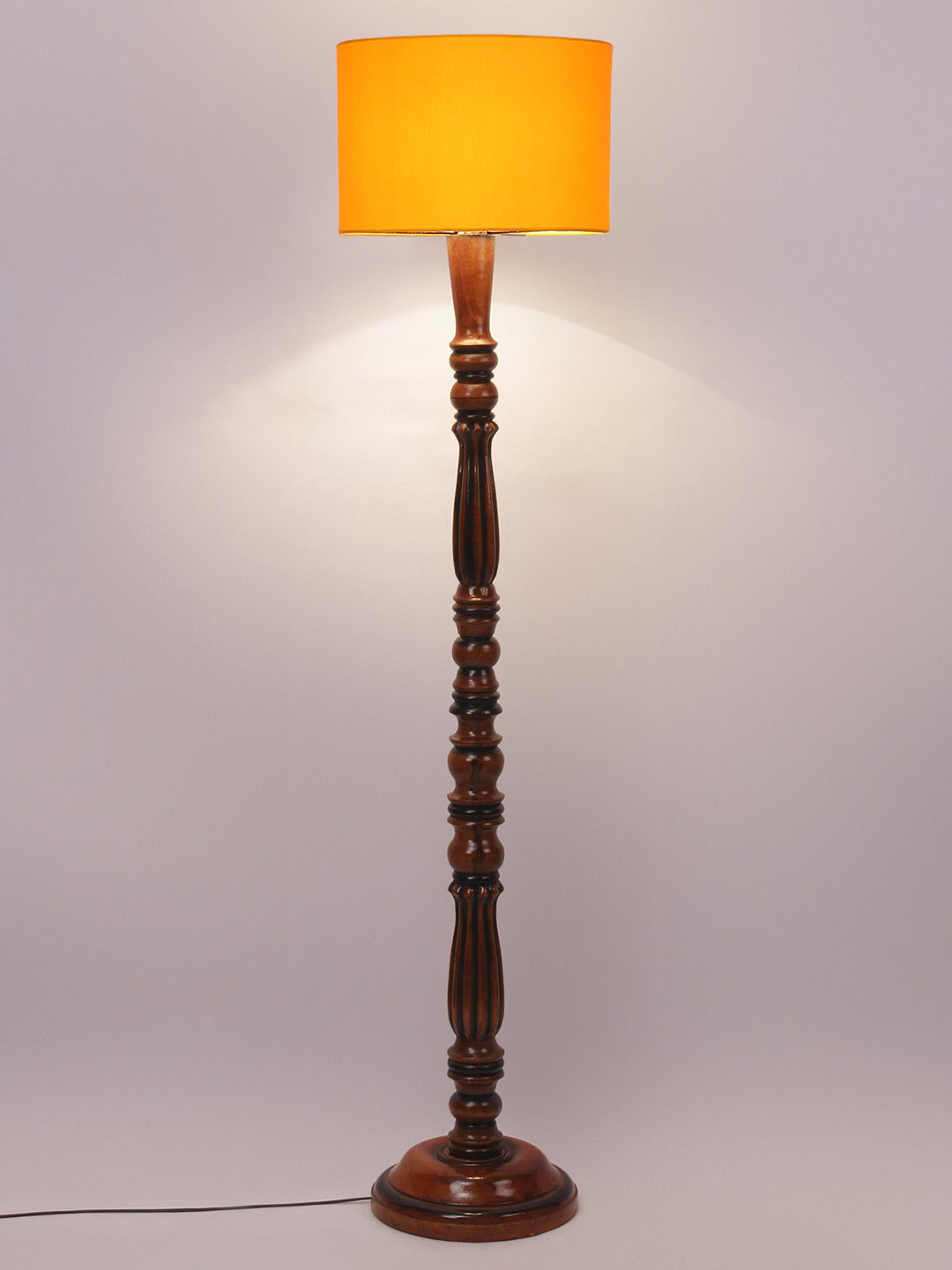 Yellow Cotton Wooden Floor Lamp