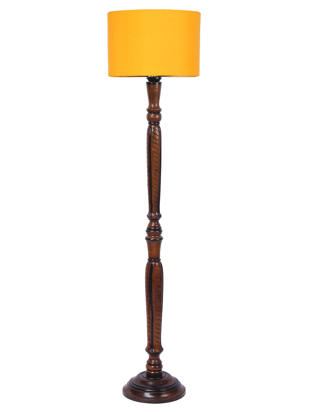 Yellow Cotton Wooden Floor Lamp