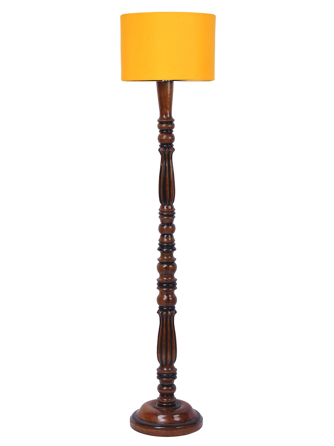Yellow Cotton Wooden Floor Lamp