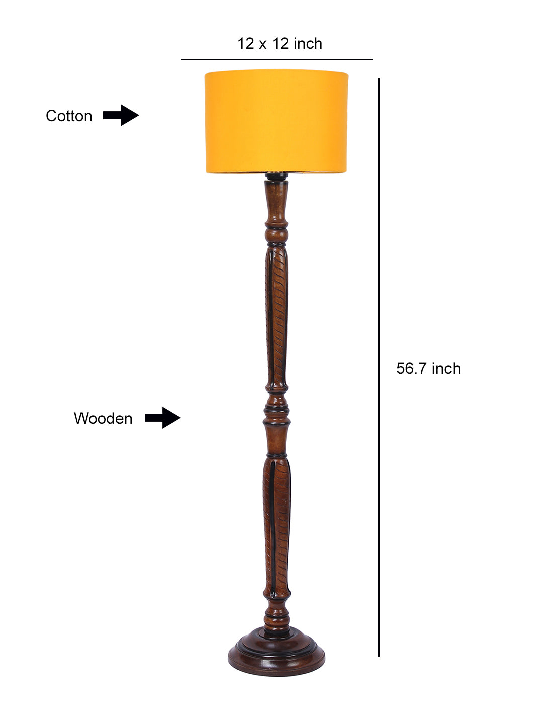 Yellow Cotton Wooden Floor Lamp