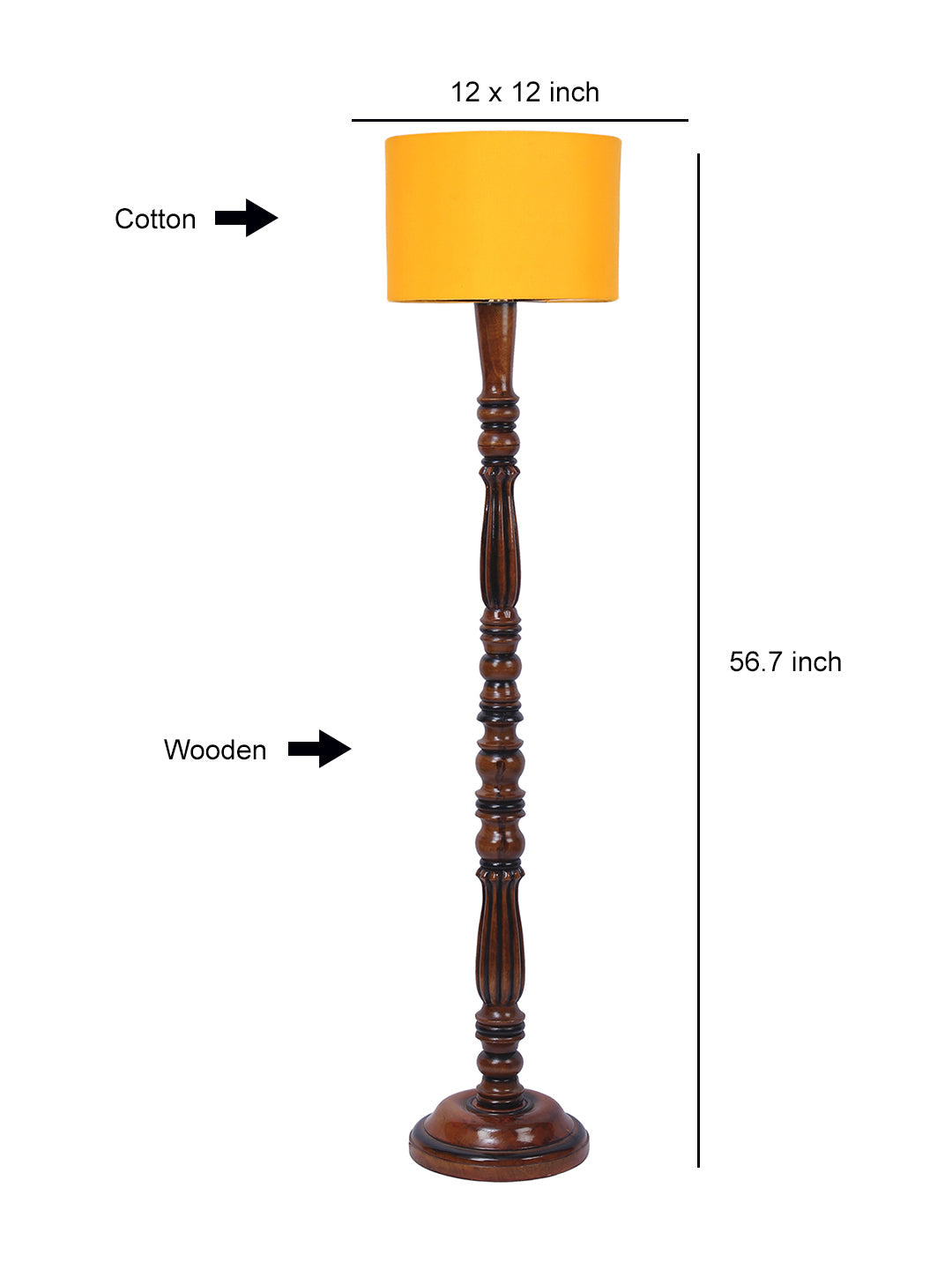 Yellow Cotton Wooden Floor Lamp