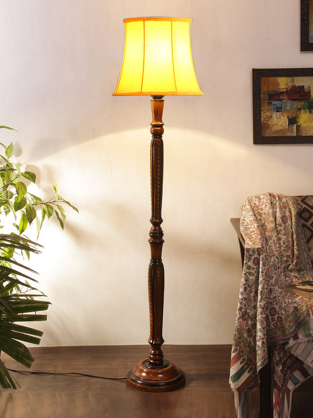Yellow Cotton Wooden Floor Lamp Main image