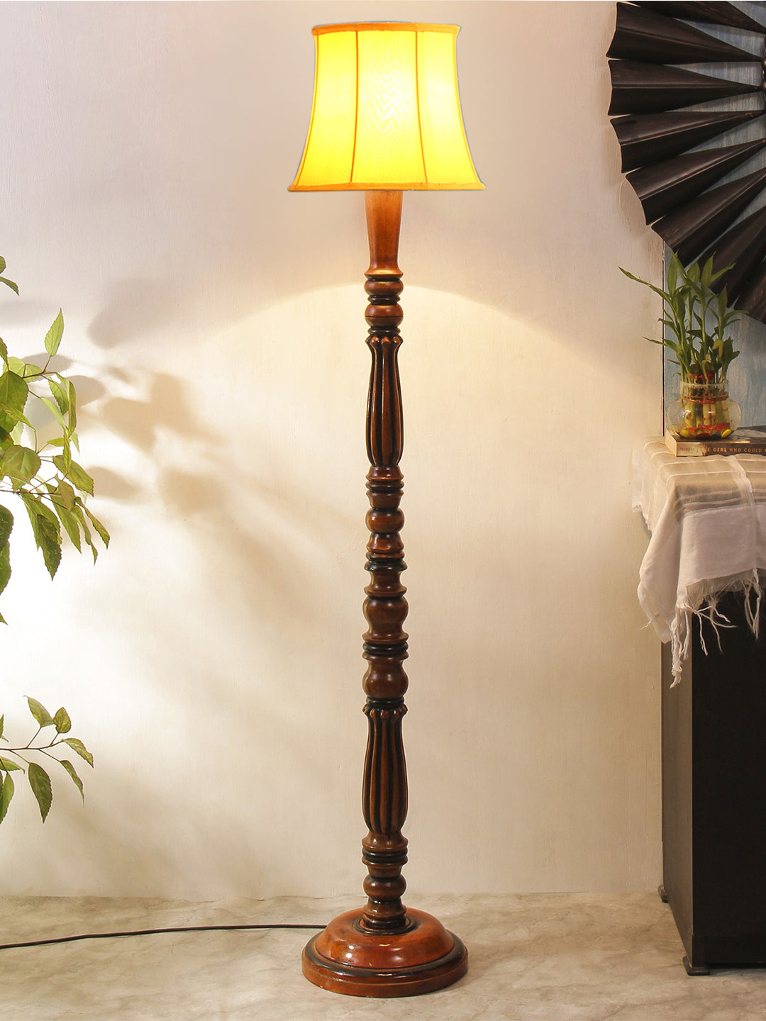 Yellow Cotton Wooden Floor Lamp Main image