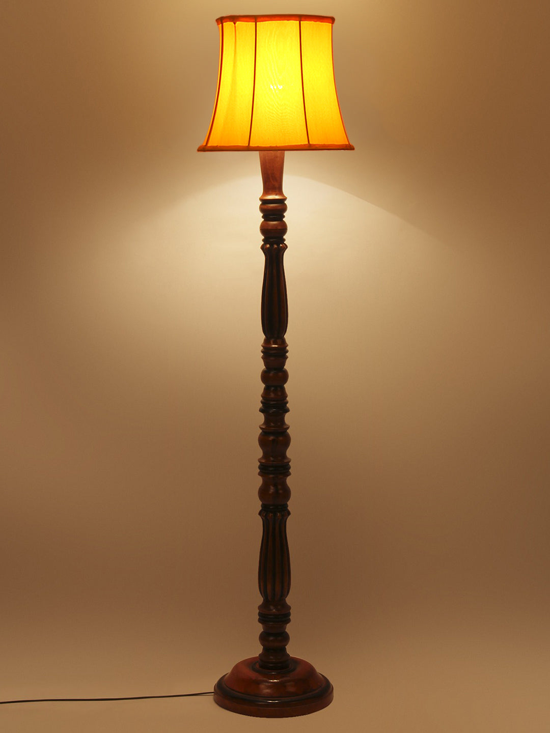Yellow Cotton Wooden Floor Lamp