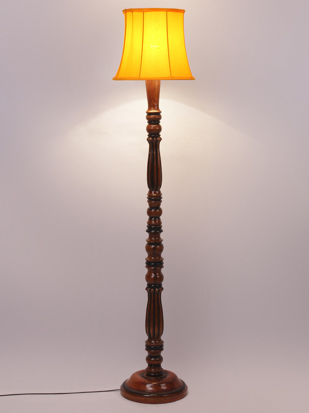 Yellow Cotton Wooden Floor Lamp