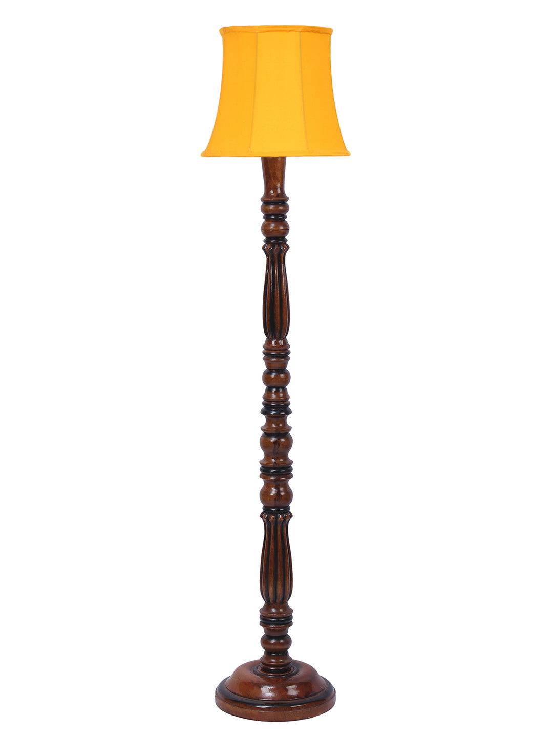Yellow Cotton Wooden Floor Lamp