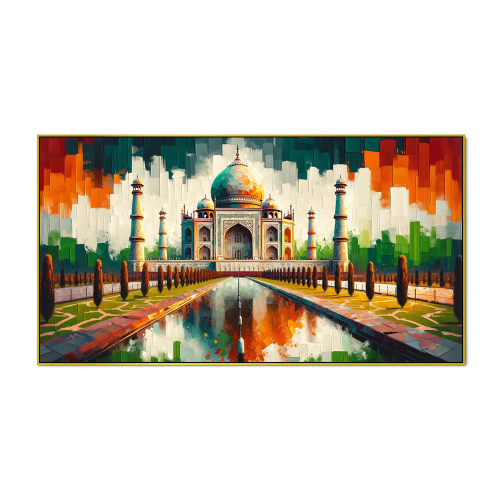 Taj Mahal: Historic Marble LanVMark in Colors Canvas Print Wall Painting