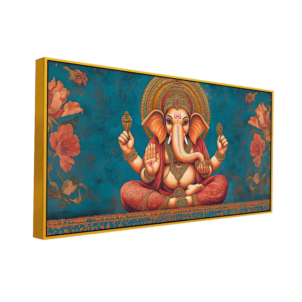 Vintage Ganesha Canvas Painting for Living Room & Temple Space Secondary image