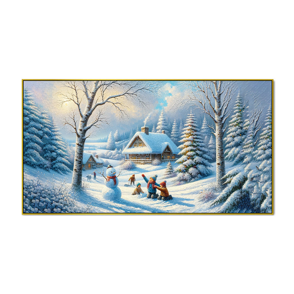 Winter Wonderland: Winter Playtime in the Forest Canvas PrintWall Painting
