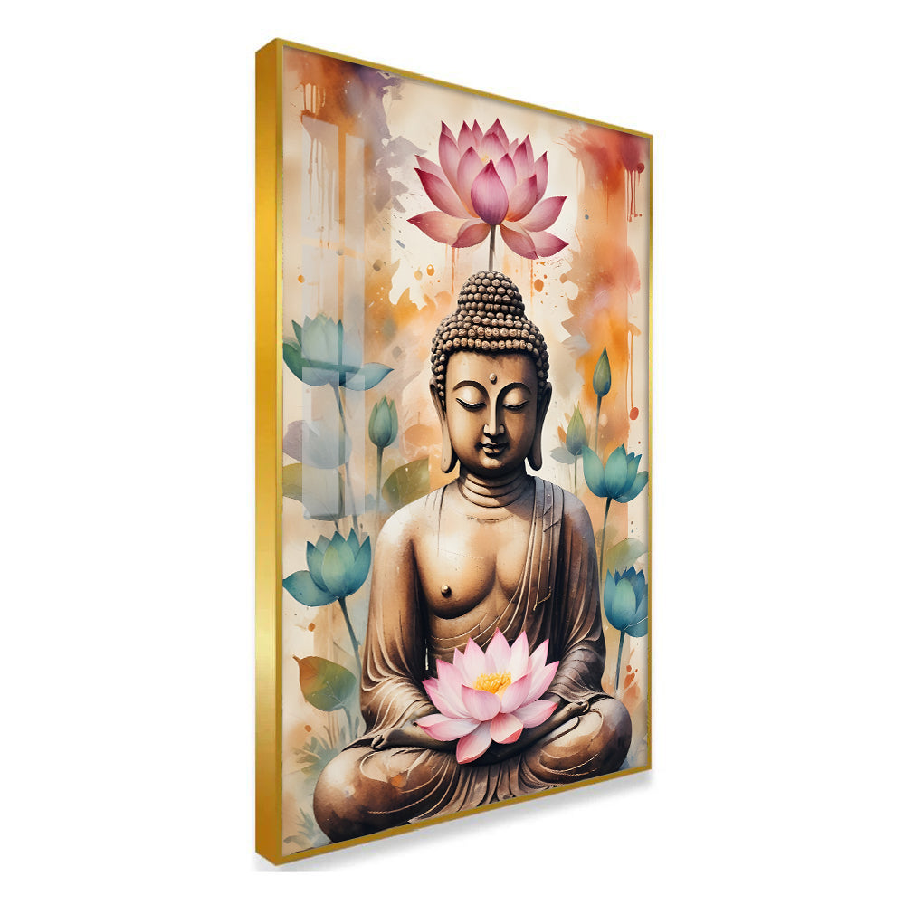 Serene Buddha Statue Acrylic Wall Paintings with Pink Lotus Secondary image