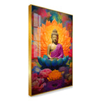 Vibrant Meditating Buddha Acrylic Wall Paintings on a Lotus Throne