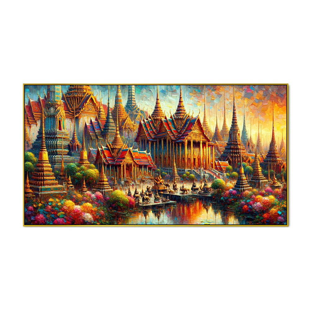 Town of a Thousand Colors with Golden Reflections of Bangkok Serenity Canvas Print wall painting