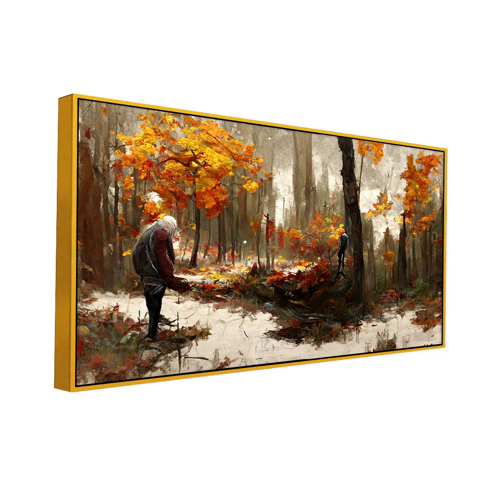 Whispers of the Autumn Woods and Solitary Walk in Golden Leaves  Wall Painting