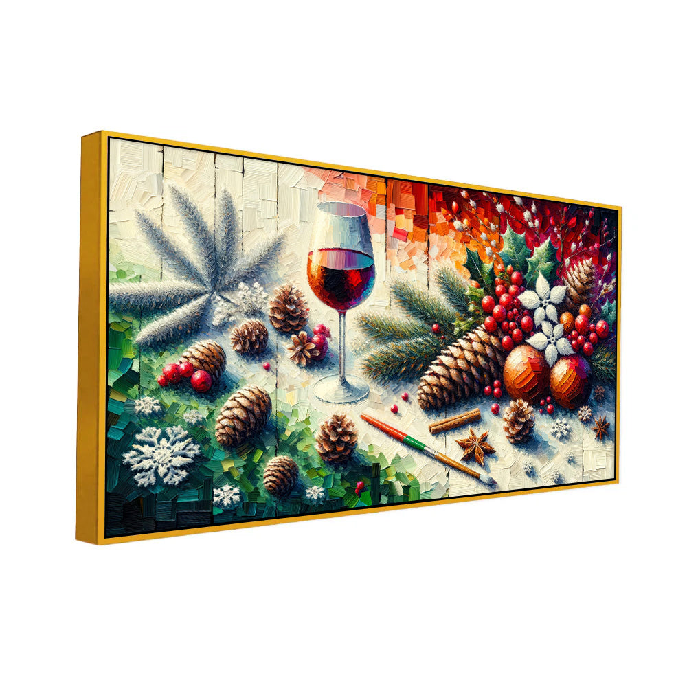 Wine and fruits Seasonal Joy: Pine, Berries & Wine Canvas Print Wall Painting