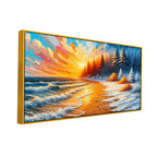 Abstract Golden Sunset Beach with Snowy Forest Canvas Print wall painting