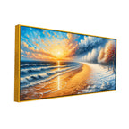 Vibrant Sunset Beach and Snowy Forest Canvas PrintWall Painting