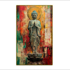 Standing Buddha Acrylic Wall Paintings on Lotus with Abstract Background