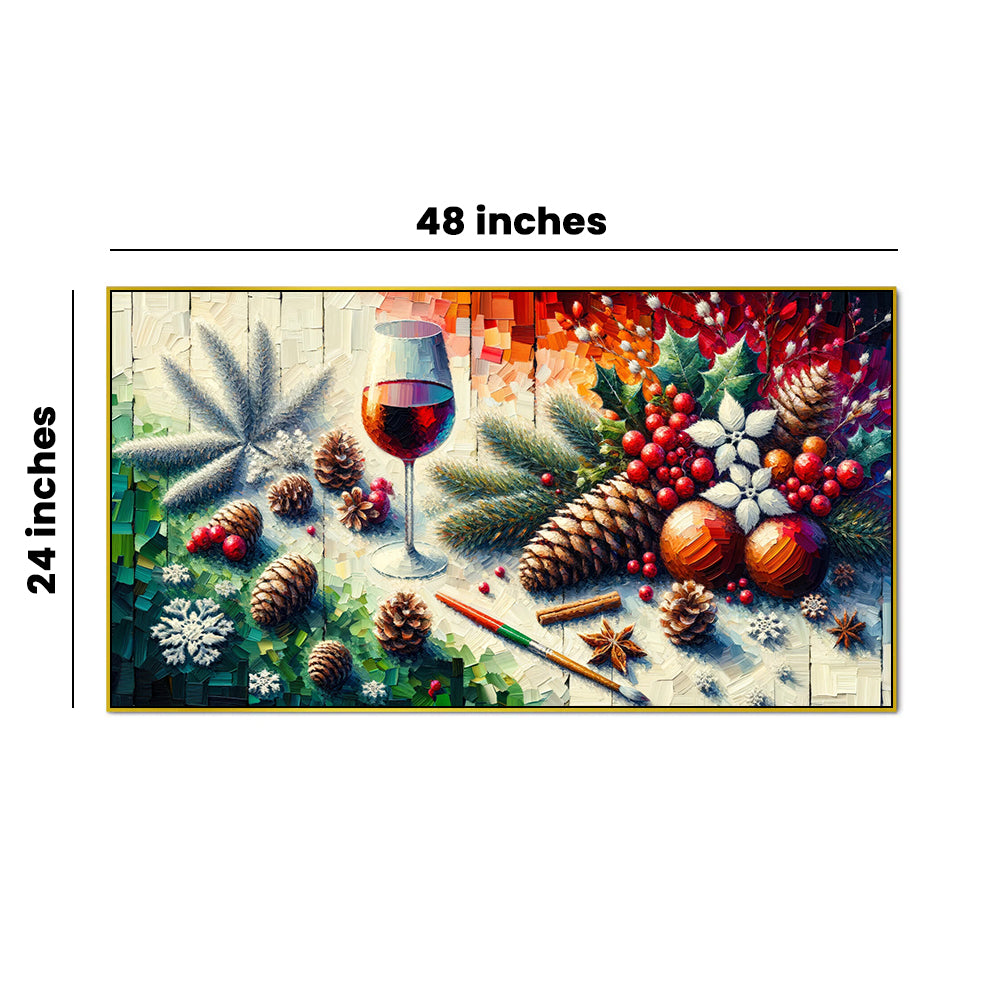 Wine and fruits Seasonal Joy: Pine, Berries & Wine Canvas Print Wall Painting