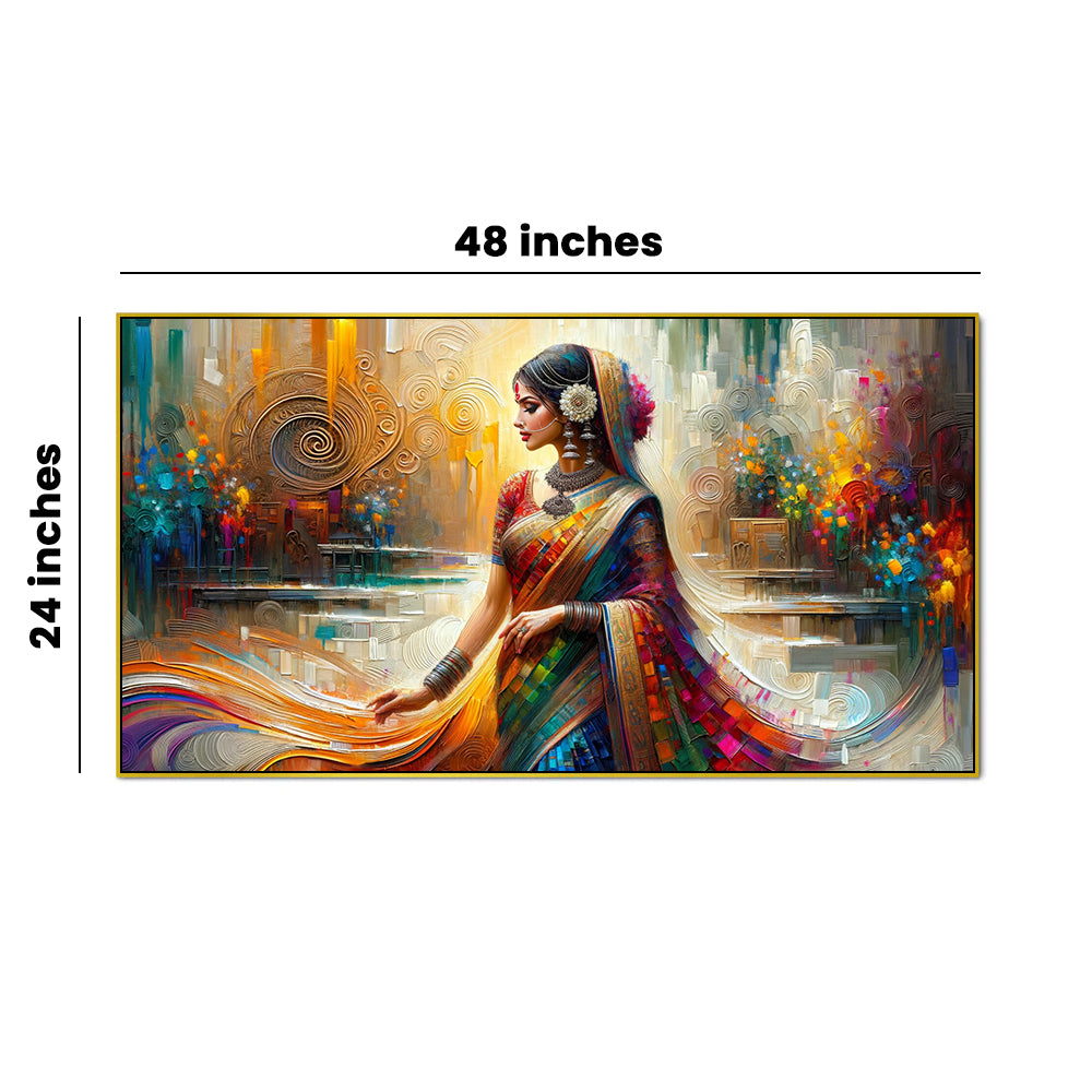 Abstract Beauty: Modern Indian Beauty Woman in Saree Canvas Print Wall Art