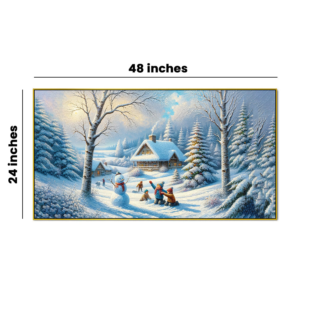Winter Wonderland: Winter Playtime in the Forest Canvas PrintWall Painting