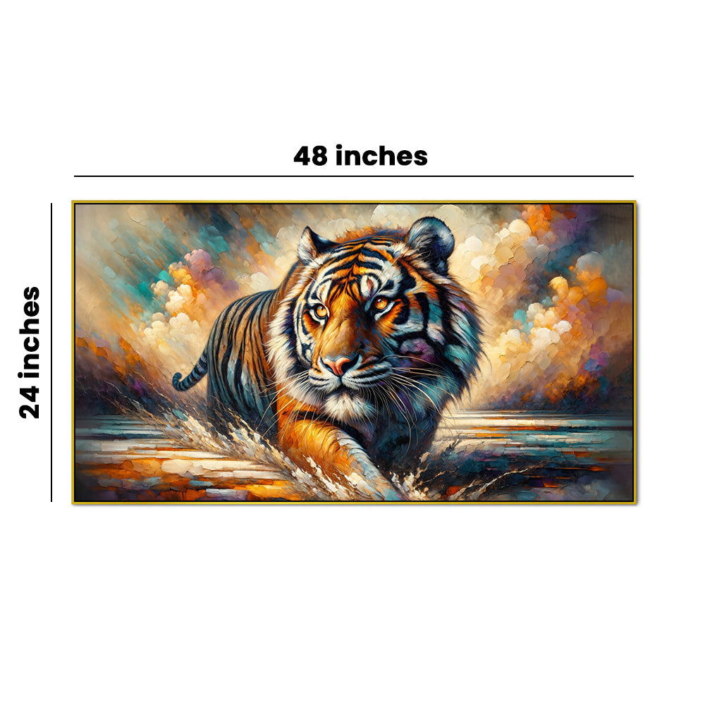 The Vibrant Water Stalker, Tiger Canvas Print Wall Painting