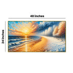 Vibrant Sunset Beach and Snowy Forest Canvas PrintWall Painting