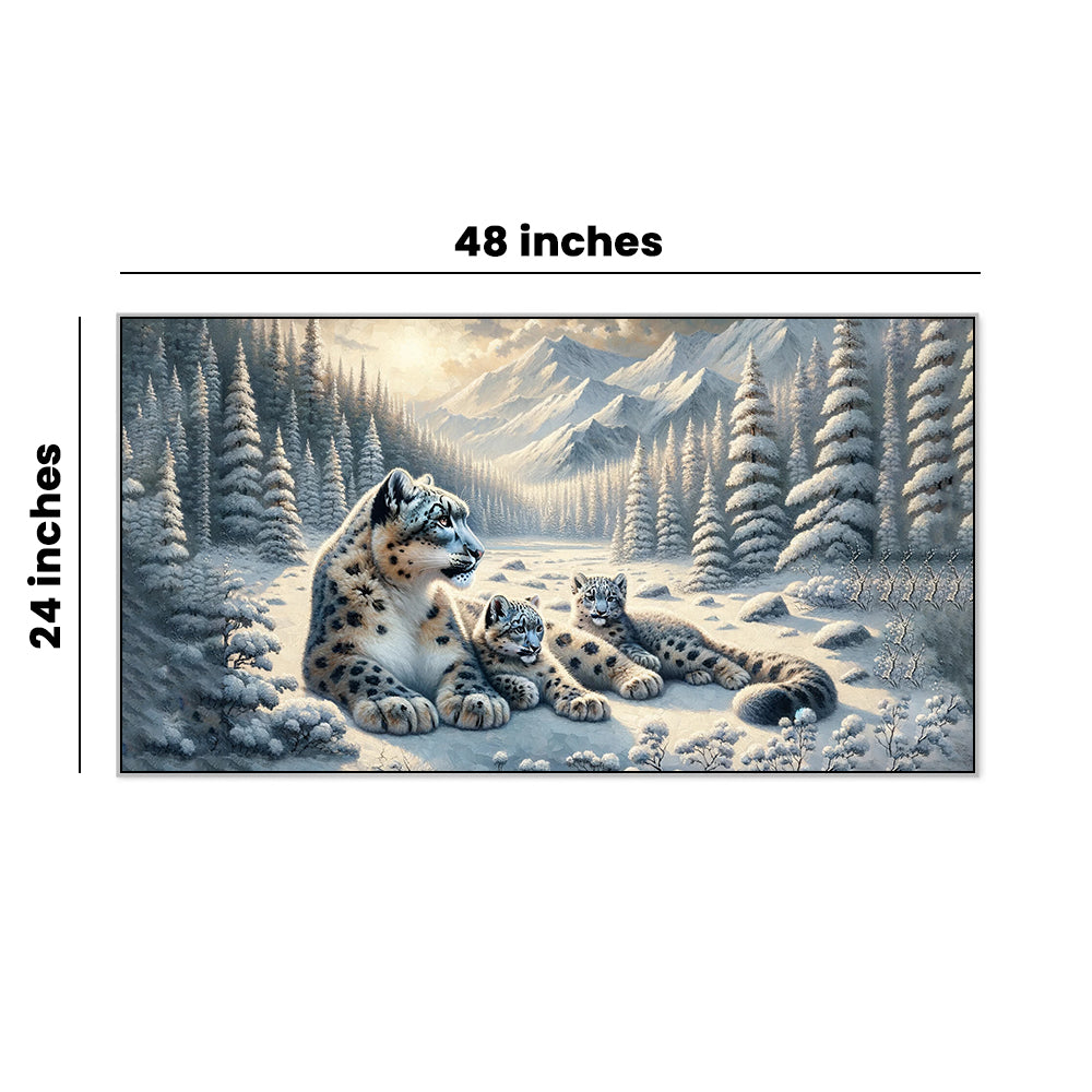 Winter Guardians: Snow Leopard Family Canvas Print Wall Painting