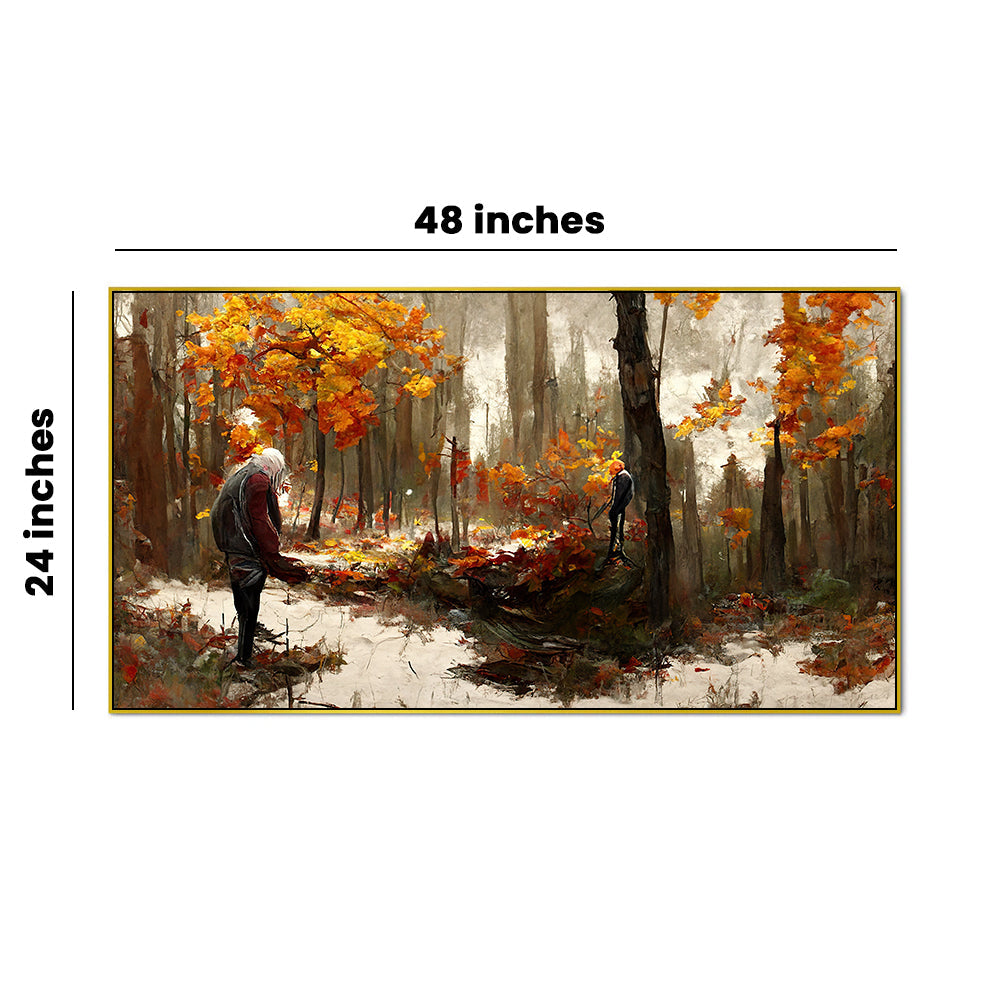 Whispers of the Autumn Woods and Solitary Walk in Golden Leaves  Wall Painting