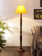 Yellow cotton conical wooden floor lamp