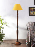 Yellow cotton conical wooden floor lamp