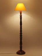 Yellow Cotton Conical Wooden Floor Lamp