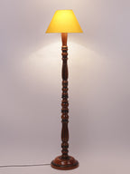 Yellow Cotton Conical Wooden Floor Lamp