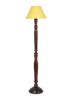 Yellow cotton conical wooden floor lamp