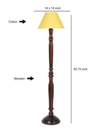 Yellow cotton conical wooden floor lamp