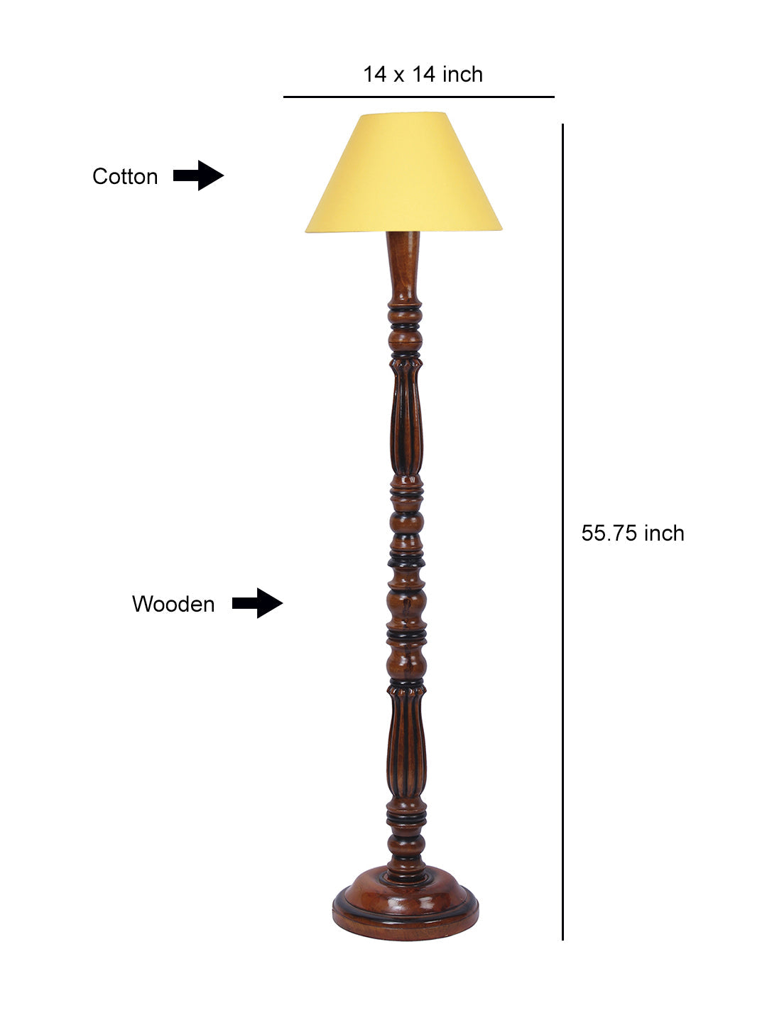 Yellow Cotton Conical Wooden Floor Lamp