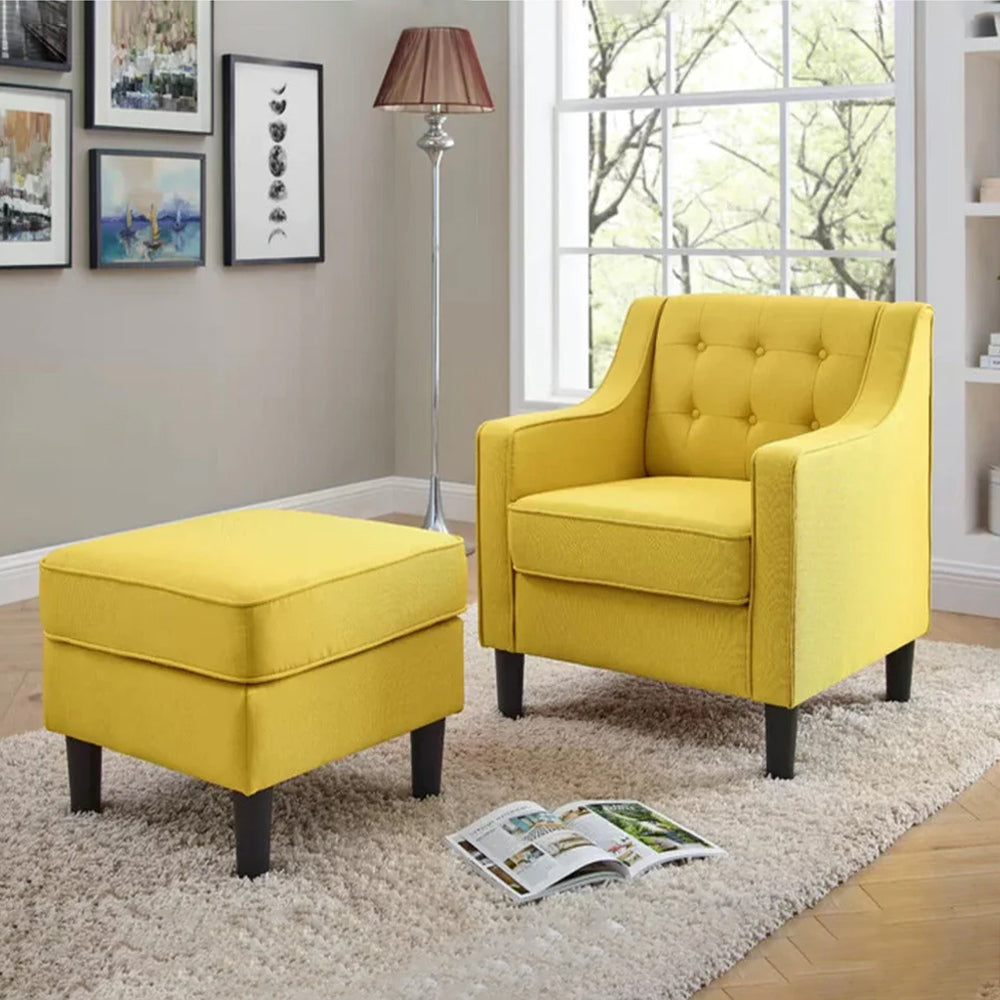 Yellow Tufted Comfy Lounge Chair With Ottoman Main image
