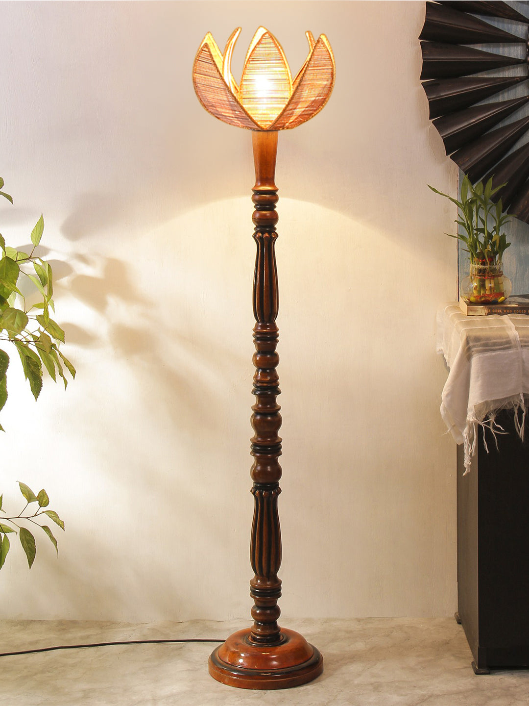 Bamboo Rose Wooden Floor Lamp