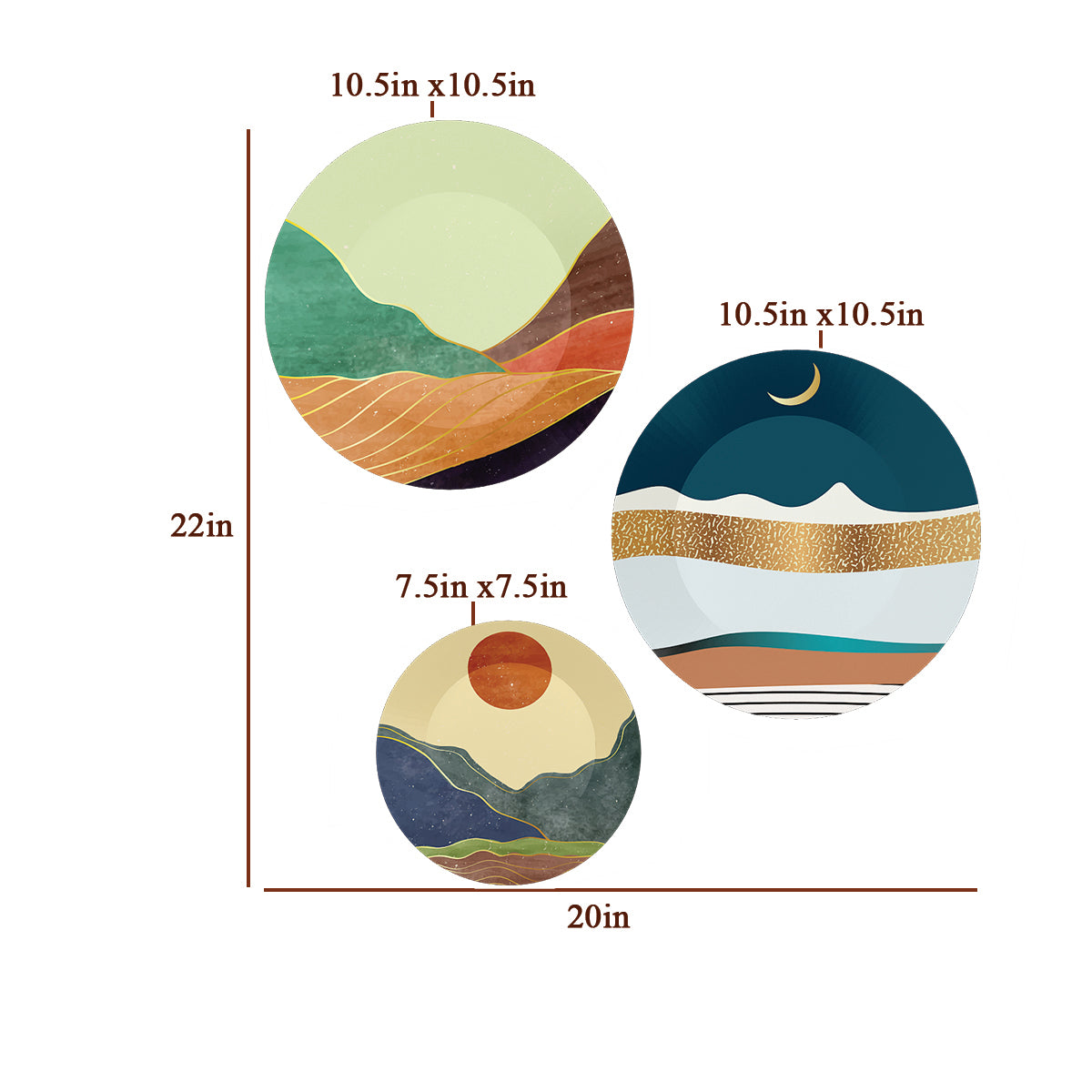 Wall Hanging Ceramic Wall Plates With Modern Art Scenery Design Set of 3