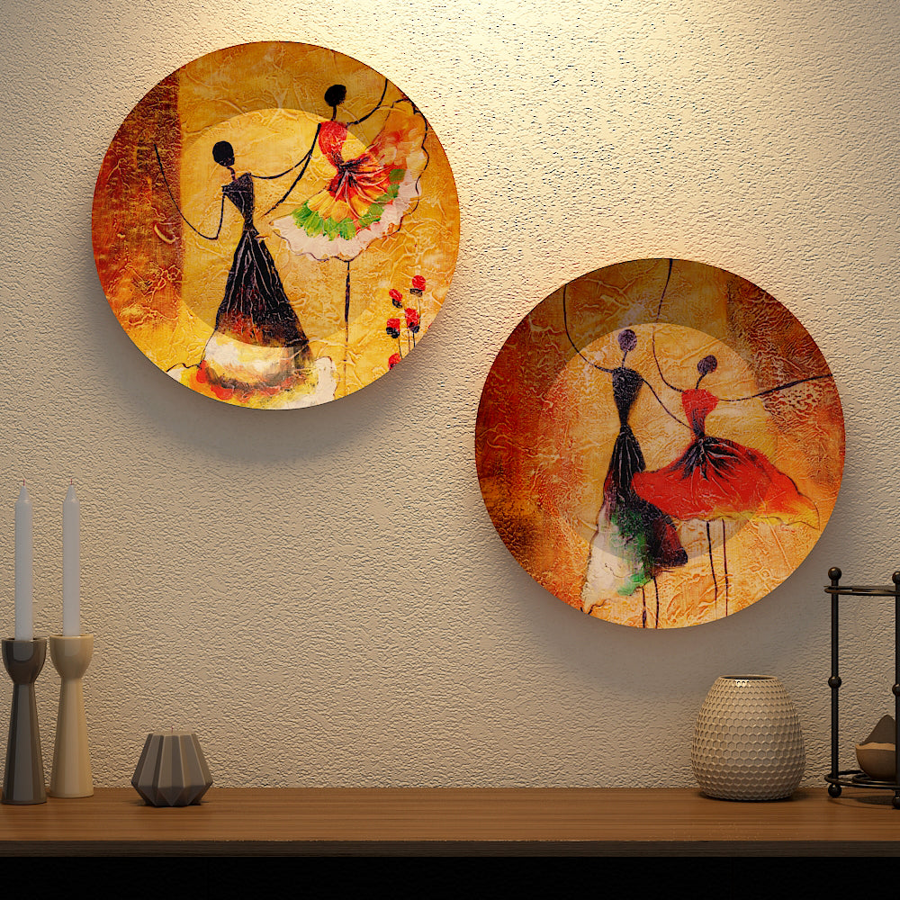 Ballerina Dancing Girl Design Luxury Ceramic Decorative Wall Plates Set of 2 Main image