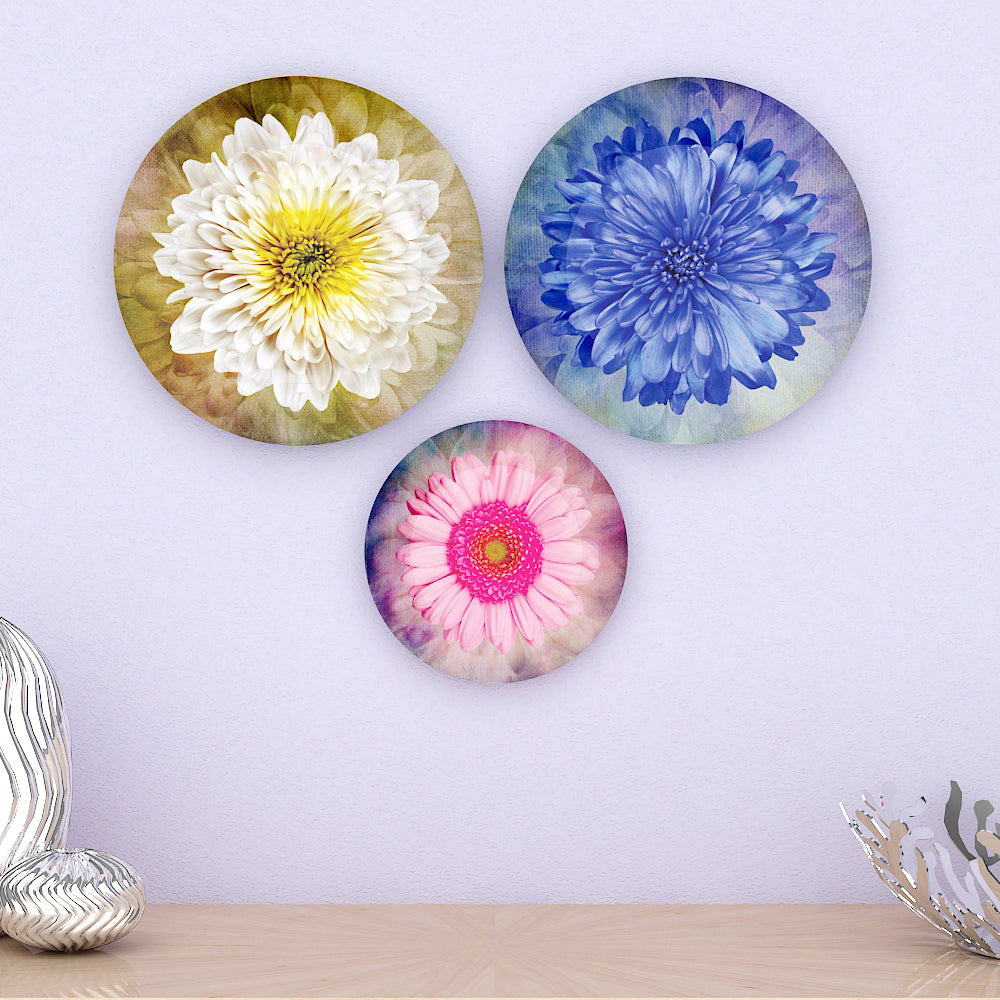 Abstract Multicolor Flower Art Design Ceramic Decorative Wall Plates | Set of 3 Main image