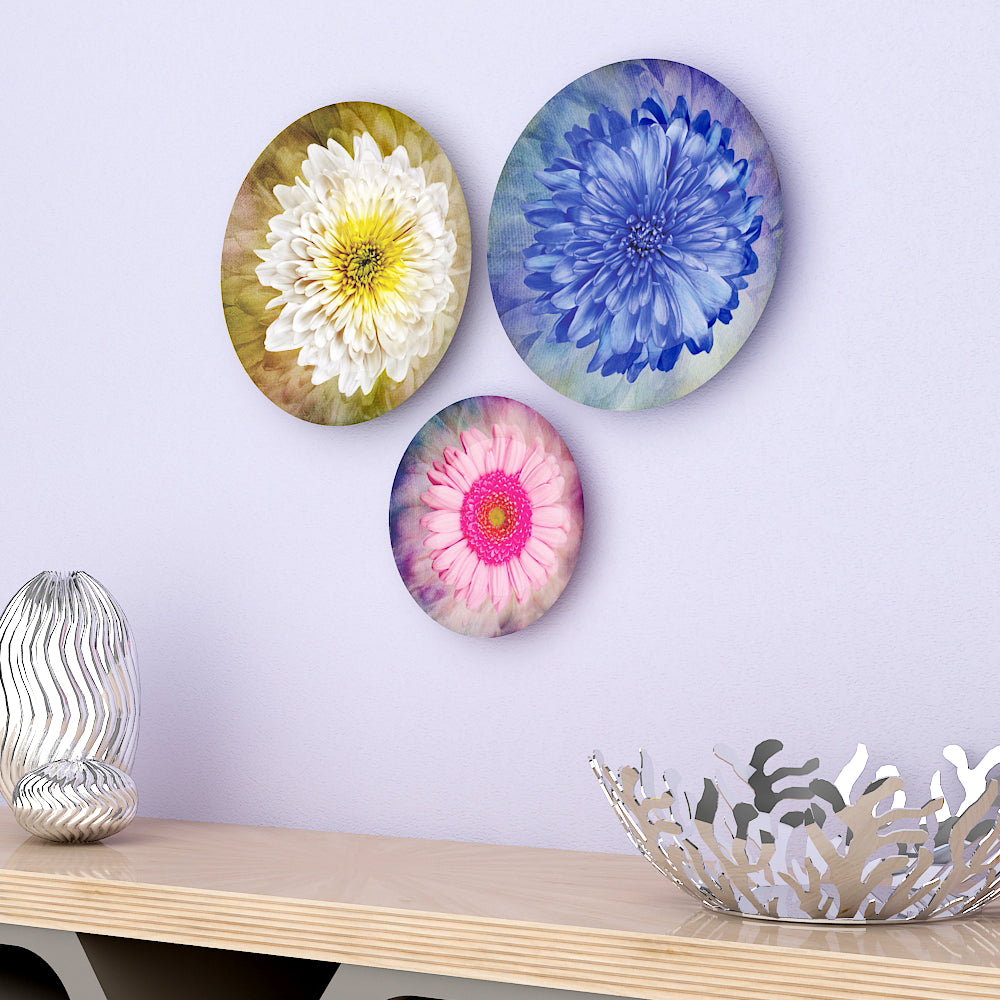 Abstract Multicolor Flower Art Design Ceramic Decorative Wall Plates | Set of 3 Secondary image