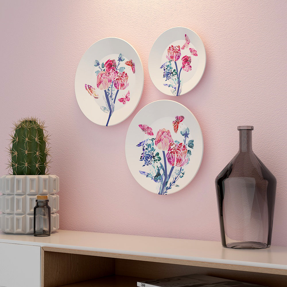 Beautiful Abstract Flower and Butterfly Decorative Ceramic Wall Hanging Plate with Stand | Set of 3 Secondary image