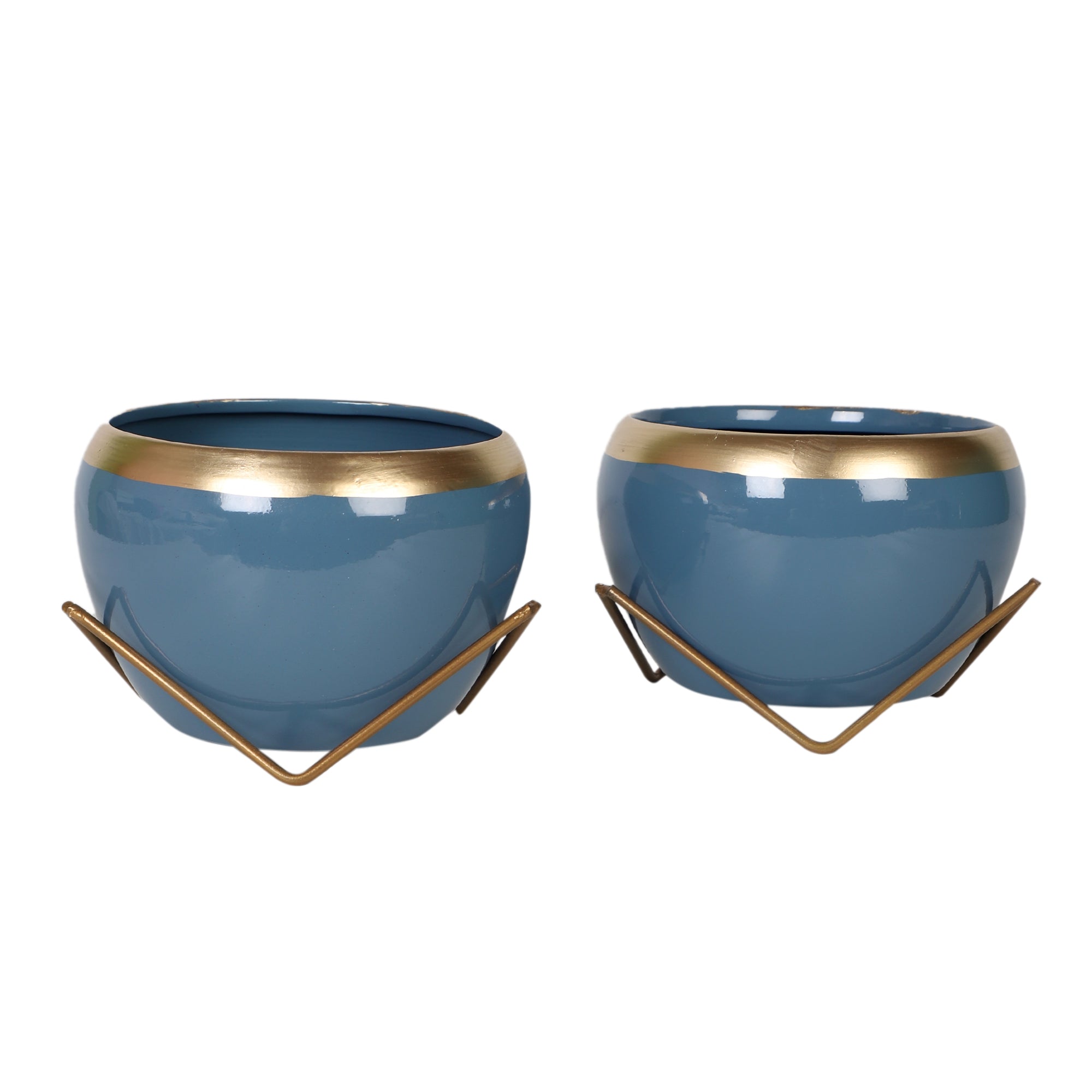 Apple Shape Metal Blue & Gold Planter Set of 2 Secondary image
