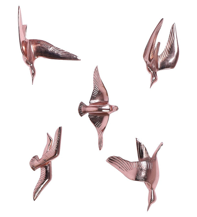 Aluminium Copper Bird Wall Decor Set of 5